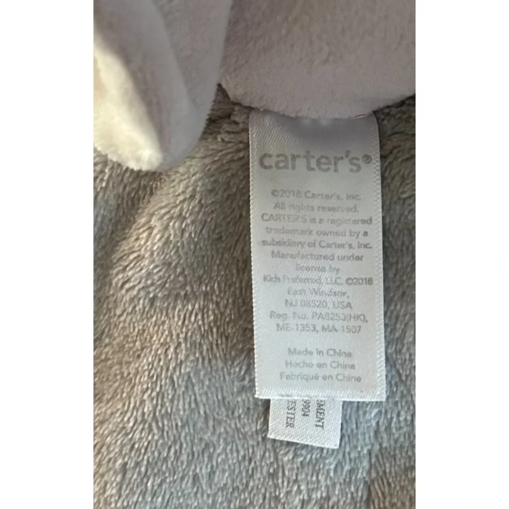 Carters Gray Elephant Plush Baby Blanket Toy Satin‎ Trim Back Lovey